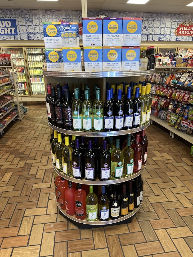 Wine and hard seltzer display inside Bass Lake Express